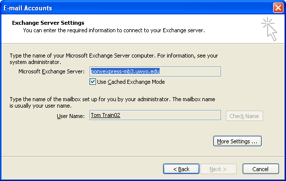 Email Accounts window