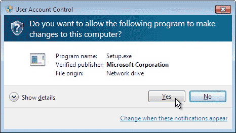 User Account Control window
