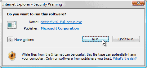 Internet Explorer - Security Warning window