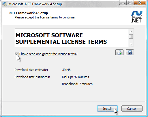 .NET Framework 4 Setup window