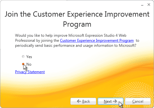 Join the Customer Experience Improvement Program window
