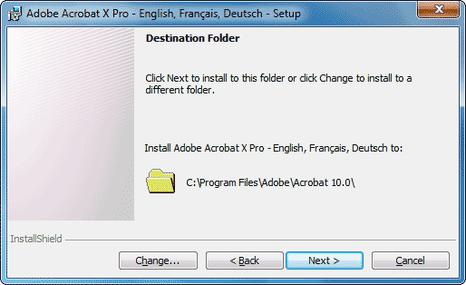 Destination Folder window