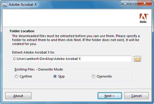 Folder Location window