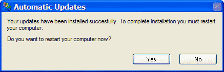 Automatic Updates restart window