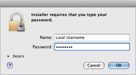 Username/password window