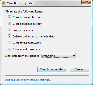 Clear Browsing Data window
