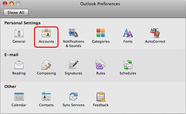 Outlook Preferences window