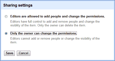 Share settings window