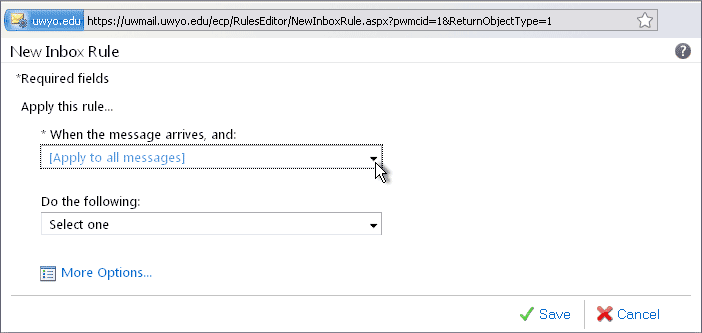 New Inbox Rule window