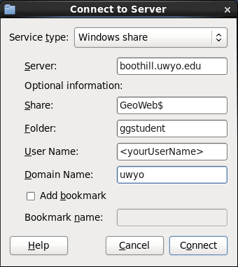 Connect to Server window