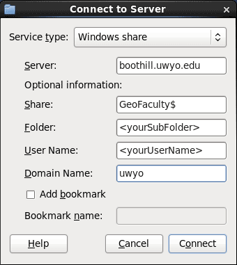 Connect to Server window