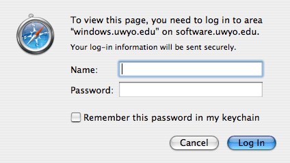 Log In window
