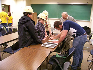 students working at table