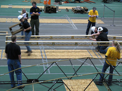 students building bridge
