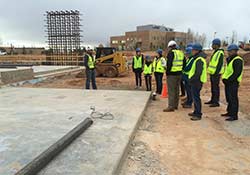 Architectural engineering students tour the High Bay construction site.