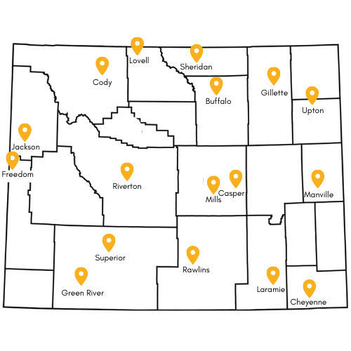 map with 17 Laramie counties and pindrops.