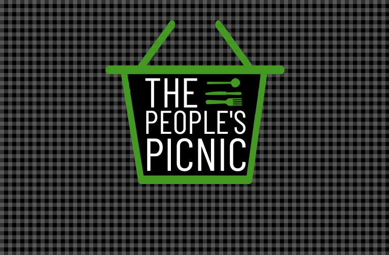 Text in an outline of a picnic basket. Text reads "The People's Picnic"