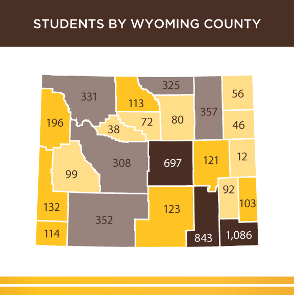 Number of students attending the University of Wyoming by Wyoming County in 2018