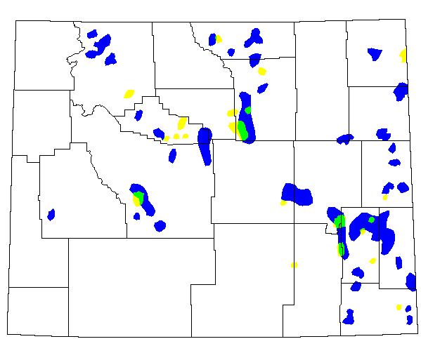 Fig. 9. Spatial distribution of rangeland grasshopper outbreaks during 1968-1969, when infestation area decreased by 92.6% from the previous year 