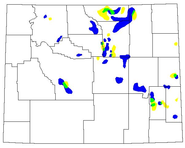 Fig. 10. Spatial distribution of rangeland grasshopper outbreaks during 1975-1976, when infestation area decreased by 52.0% from the previous year 