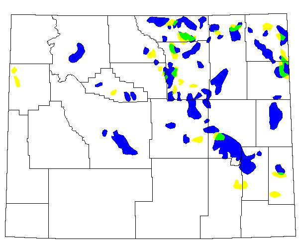 Fig. 15. Spatial distribution of rangeland grasshopper outbreaks during 1973-1974, when the infestation area increased by at least 340.6% over the previous year 