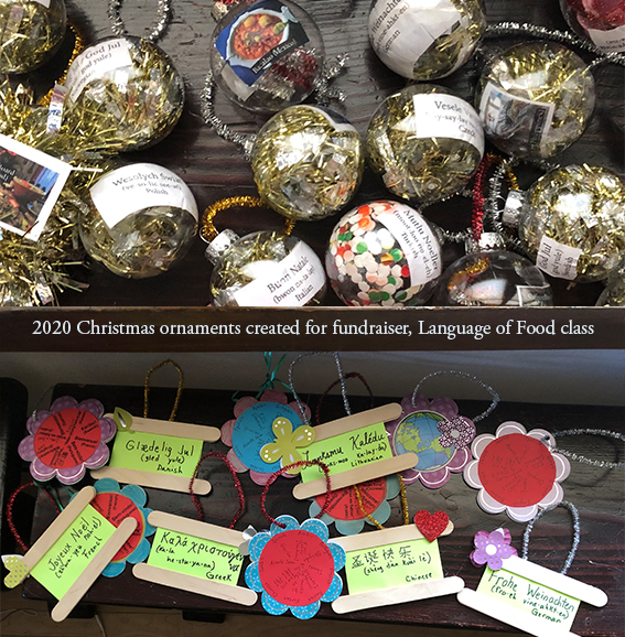 a photograph of ornaments created by the 2020 class, Language of Food