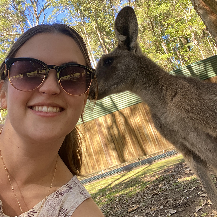 family and consumer sciences student corah with a wallaby