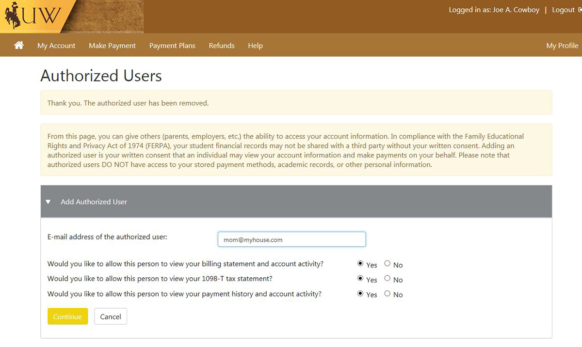 Screen shot of WyoRecords authorzied user process