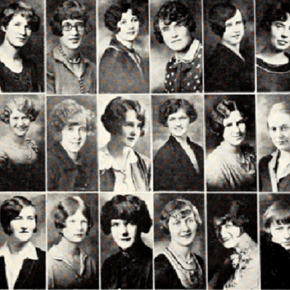 1920s style of hair and clothes on the women of KKG in their composite