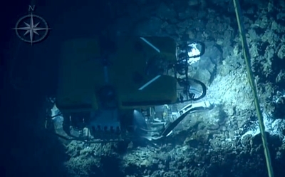 View from a remotely-operated submarine while it explored the Caribbean seafloor.