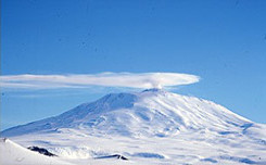 Mount Erebus, a snow covered volcano