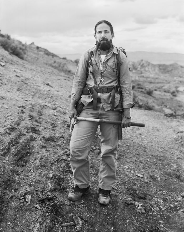 Ellen Currano, a University of Wyoming assistant professor of botany, and geology and geophysics wearing a fake beard.