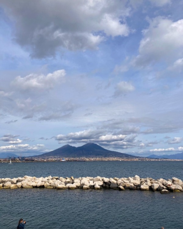 The view of Mount Vesuvius from the coast of Naples