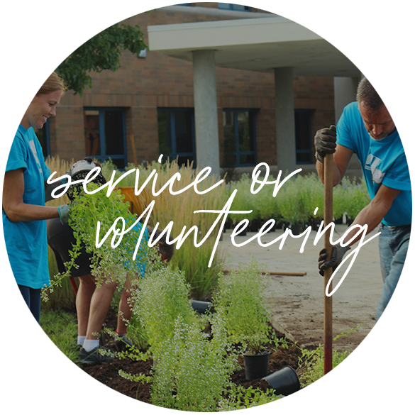 Service or volunteering over students working in garden