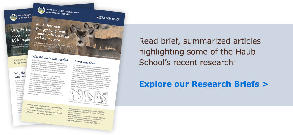 Read brief, summarized articles highlighting some of the Haub School's recent research: Explore our Research Briefs, with thumbnails of two of the documents