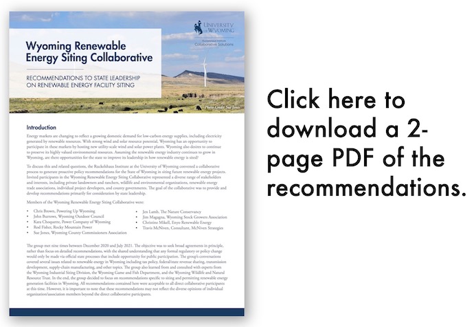 PDF of Wyoming Renewable Energy Siting Collaborative Recommendations to State Leadership on Renewable Energy Facility Siting