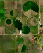 Aerial image of Laramie County Control Area irrigation.