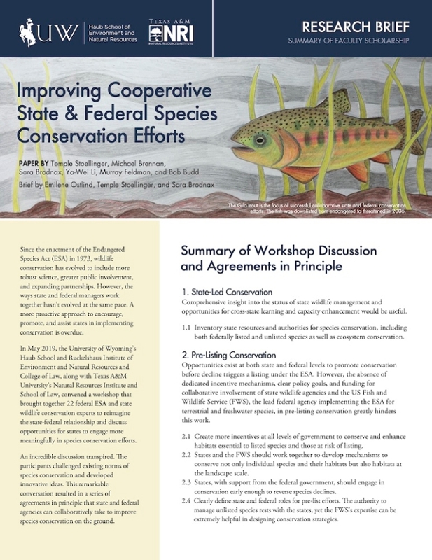 Cover of research brief on Workshop on Improving Cooperative State and Federal Species Conservation Efforts