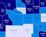 Map: Population Change in Wyoming by County, 1990-2000