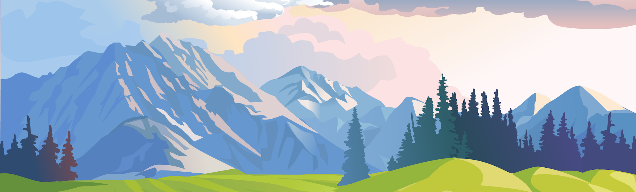 Cartoon image of mountain landscape with trees and clouds by vectorpocket / Freepik.