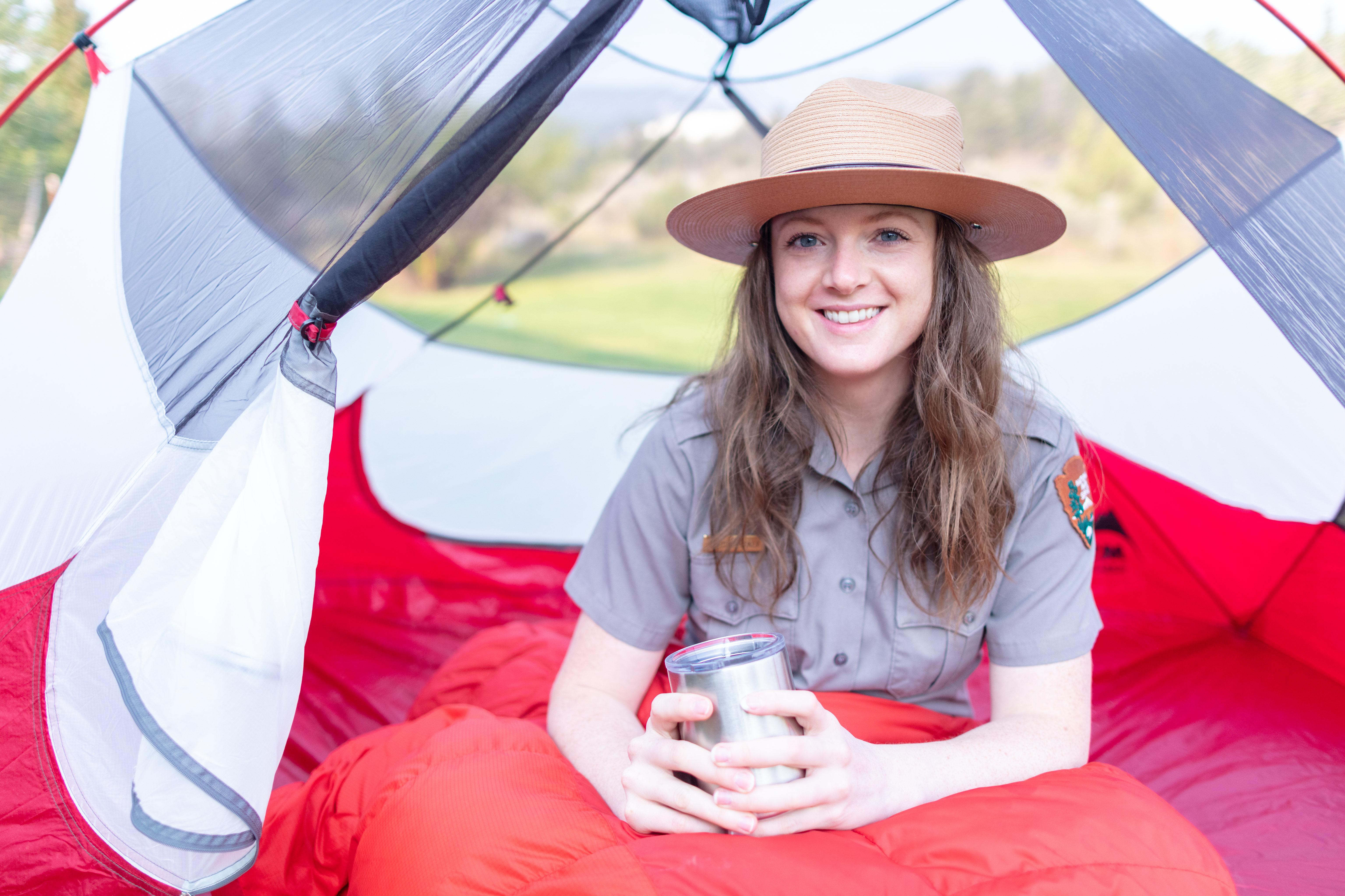 Ashton in a tent