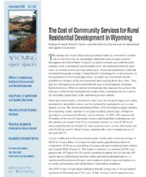 Report thumbnail of The Cost of Community Services for Rural Residential Development in Wyoming
