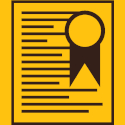 decorative icon image of a paper with an award ribbon on it