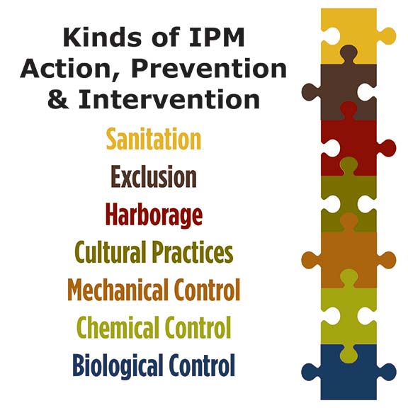 IPM prevention includes sanitation, exclusion, and reducing clutter