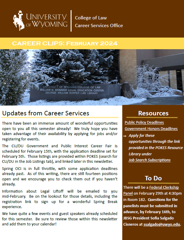 February 2024 Career Services Newsletter Cover Page