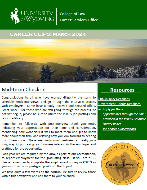 March Career Services Newsletter Cover Page