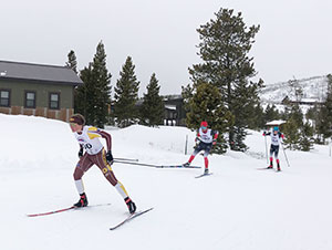 three people Nordic skiing