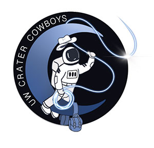 logo with a cowboy astronaut and a crescent moon