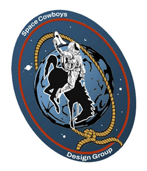 oval logo with an astronaut on a bucking horse lassoing the mmon