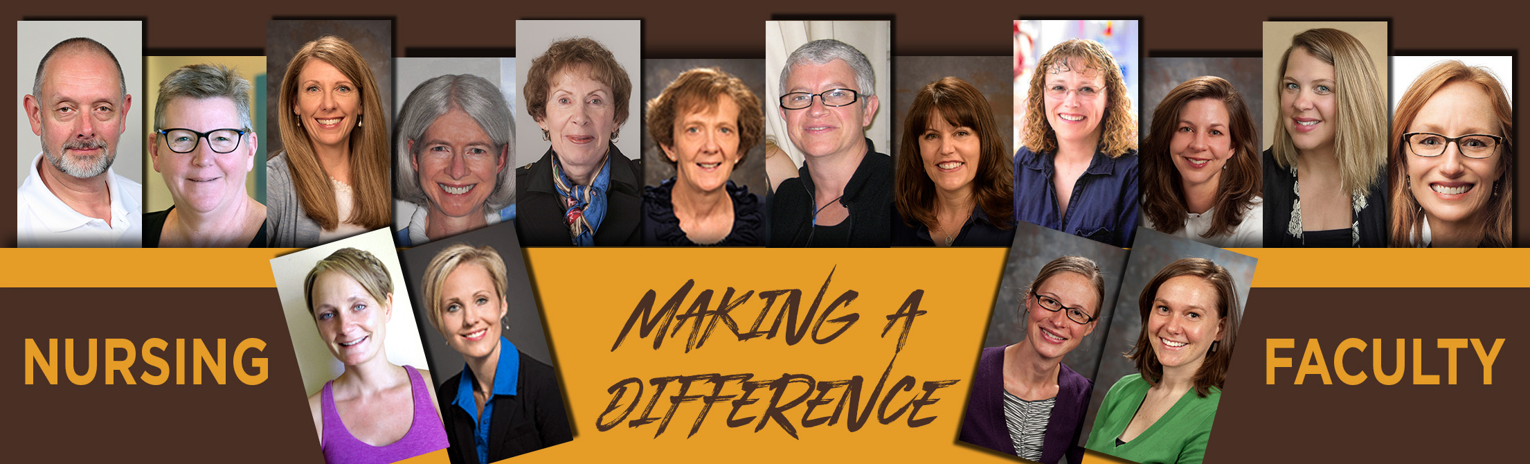pictures of many smiling faculty members making a difference